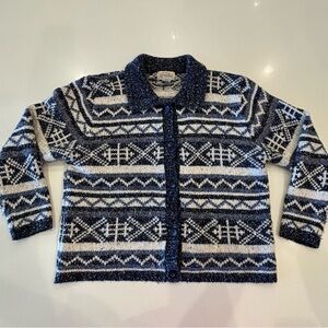 St. John's Bay Navy and White Patterned Cardigan